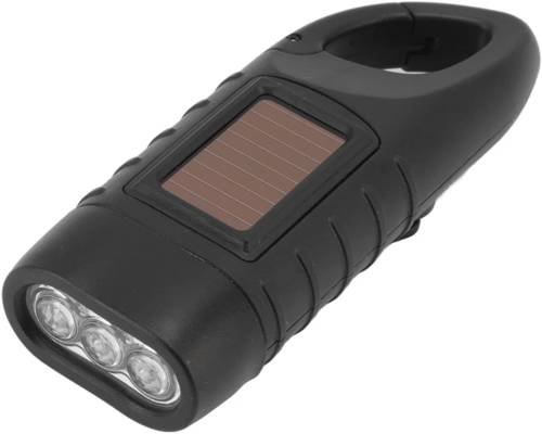 Solar Flashlight Emergency Torch Hand Crank LED Rechargeable Battery w Carabiner
